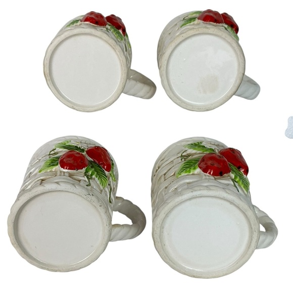 Vintage Sears Roebuck Strawberry Mugs Ceramic Basket Weave 4 Piece Cup Set 1981 - Picture 6 of 13